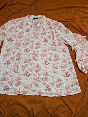 Staccato Pink Floral Split-Neck Blouse
